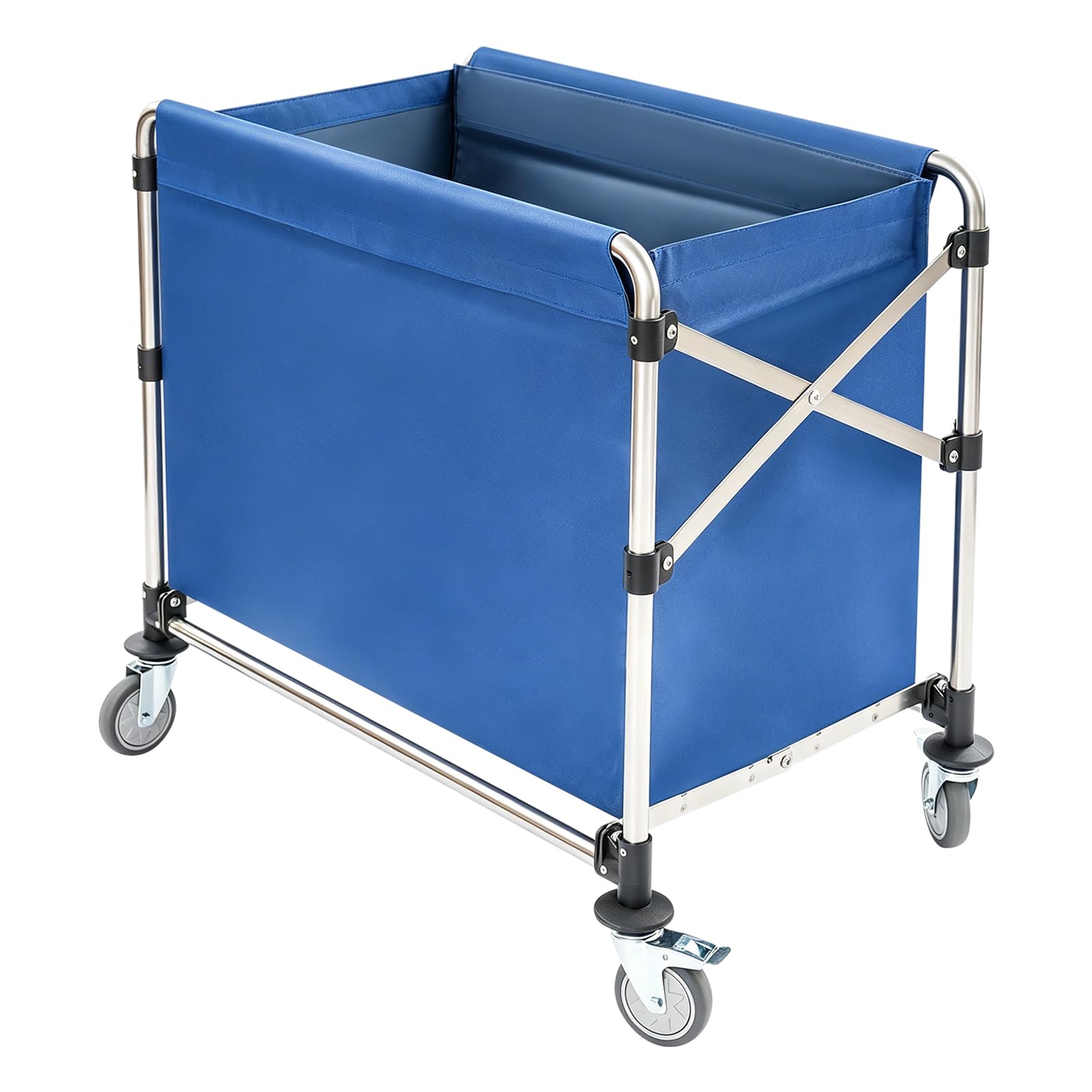 87 x 52 x 78cm Edelstahl Wäschewagen, Klappwagen Aufbewahrungswagen Wäschesortierwagen Wäschekorb Wasserdicht für Home Hotel mit Rahmen 4 Rollen 1 Aufbewahrungstasche Schraubenschlüssel