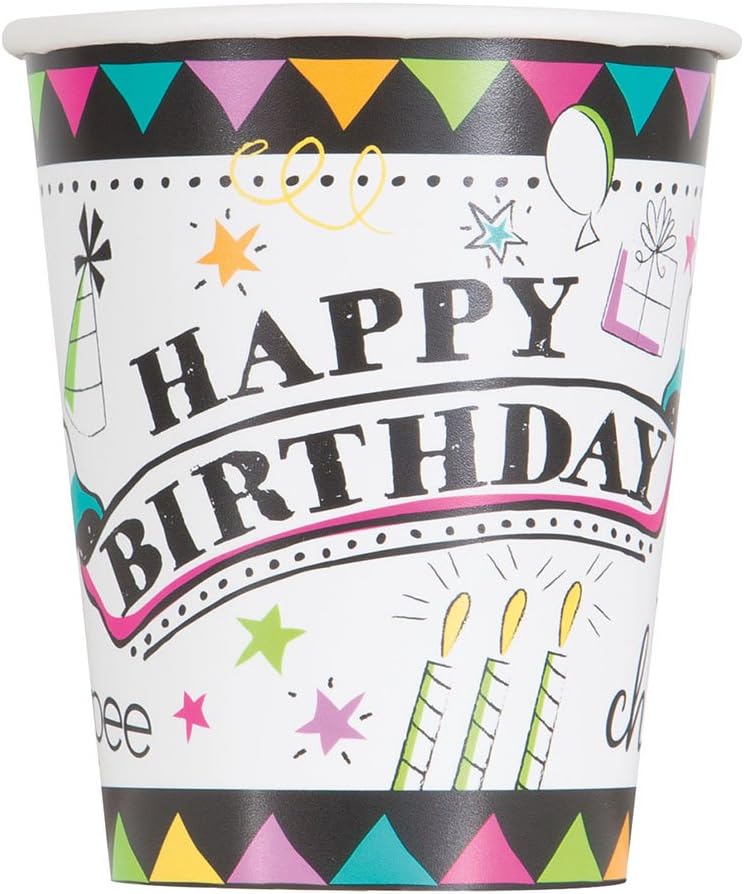 Unique Doodle Birthday Cup 8-Pieces, 266 ml Capacity