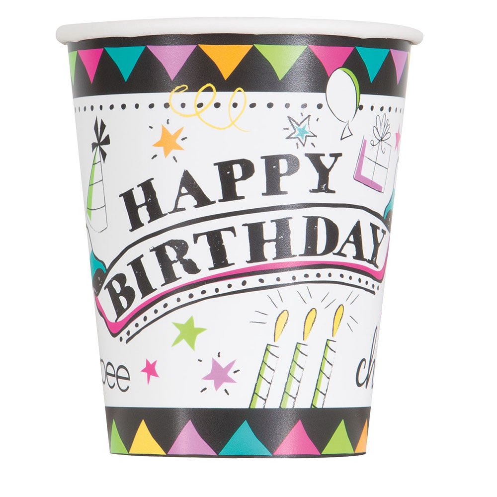 Unique Doodle Birthday Cup 8-Pieces, 266 ml Capacity