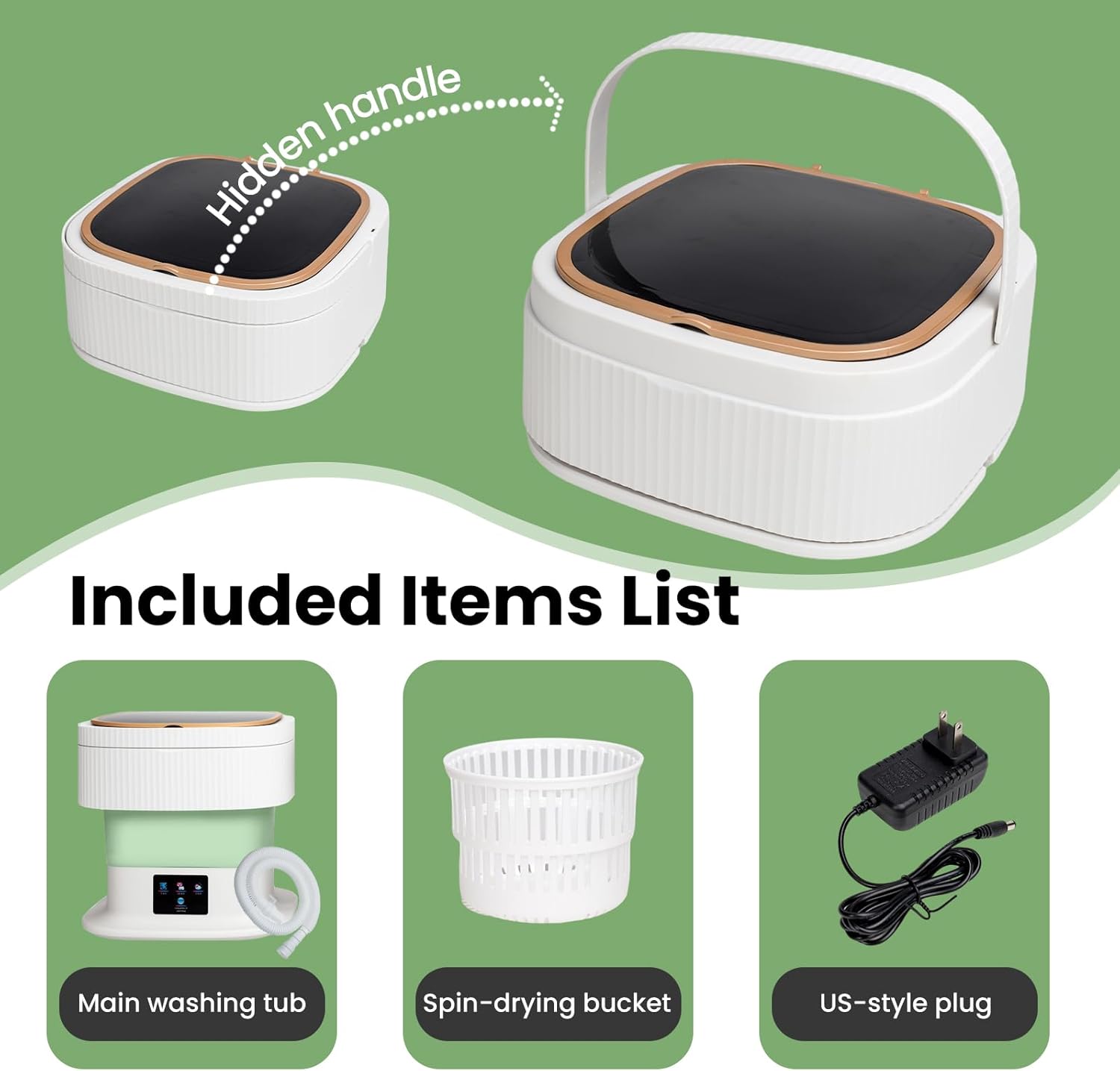 Portable Washing Machine Mini Washer for Apartments - Compact, Foldable Countertop Clothes Washer & Dryer Combo, Small Lavadora Portatil, Handheld Laundry Machine (Green, Large)