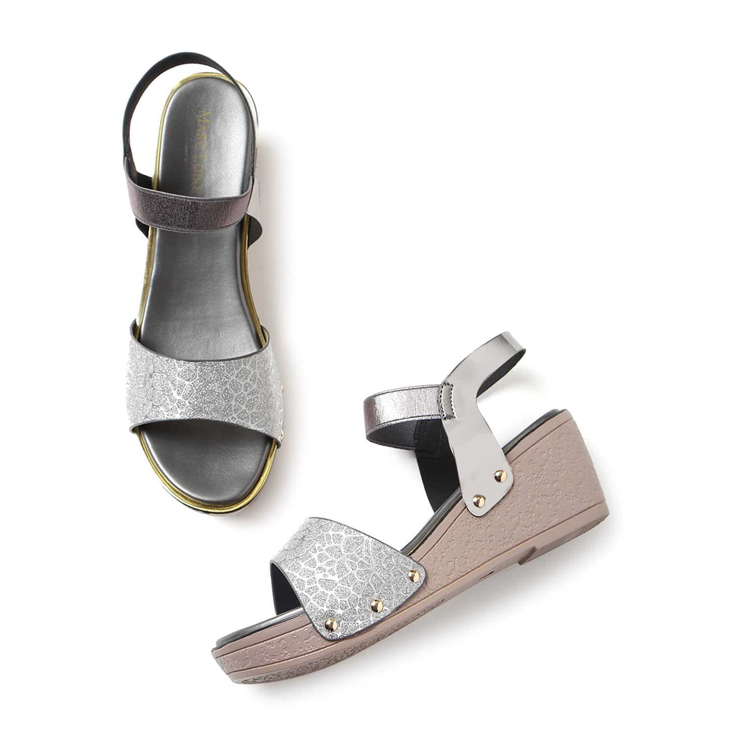 Marc Loire Women Soft Comfortable Gun Metal Solid Wedge Heels,Size_8 (B0BP7Q4R26) Amazon Price History, Amazon Price Tracker