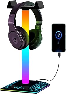 Headphone Stand Gaming Headset Holder with Dreamcolor RGB Light USB Charging Port,Headset Holder Hanger Base for Gamers Desktop Table Game Earphone Accessories