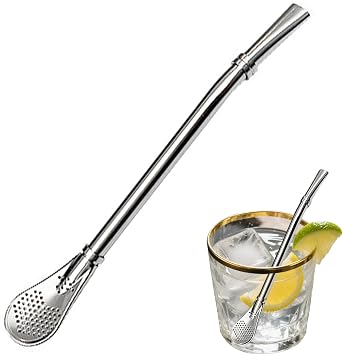 Stainless Steel Yerba Mate Bombilla, 15.7cm Filtered Drinking Straw with Spoon Head, Food Grade Reusable Tea Filter Straw for Mate Gourd, Loose Leaf Tea, Coffee, Juice