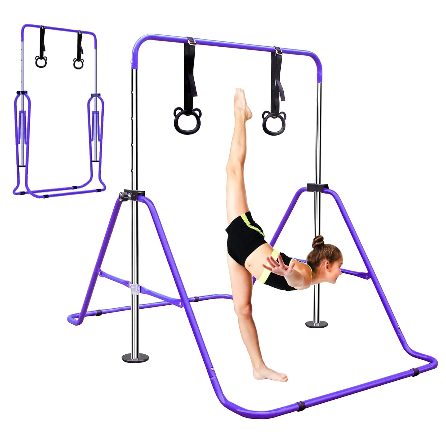 ZeHuoGe Multi-Functional Horizontal Gymnastic Bar, Adjustable Height Horizontal Gymnastic Bar with Bear Rings, Suitable for Teenagers and Girls