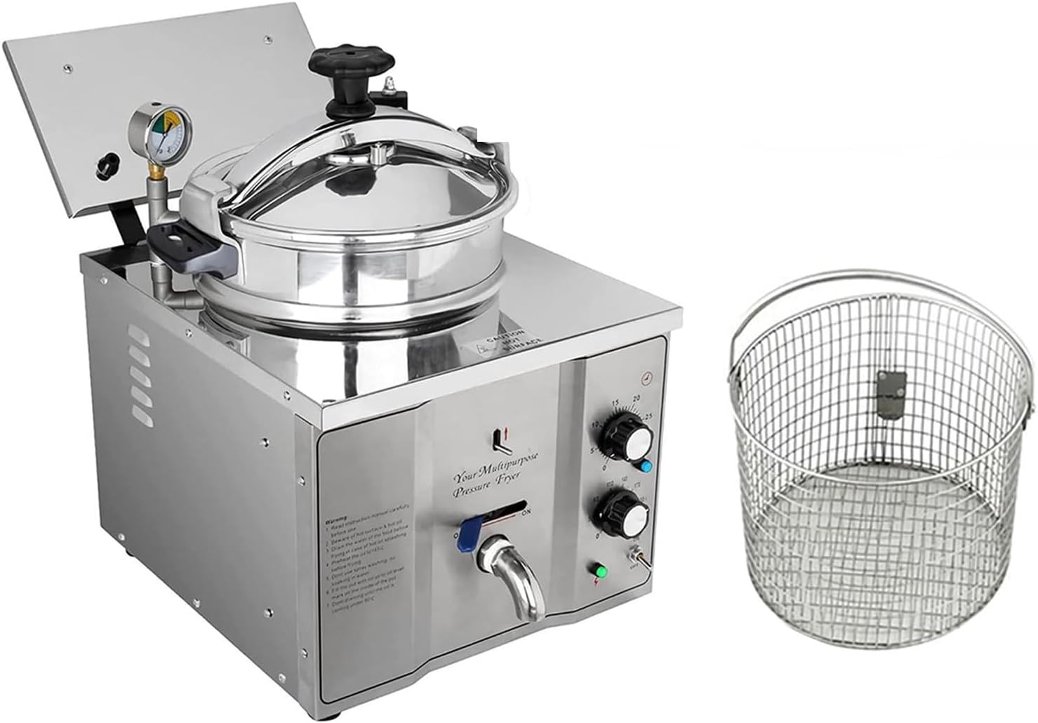 High Pressure Commercial Countertop Fryer，16L Electric Countertop Pressure Frye with Large Oil Tank for Restaurant Snack Shops
