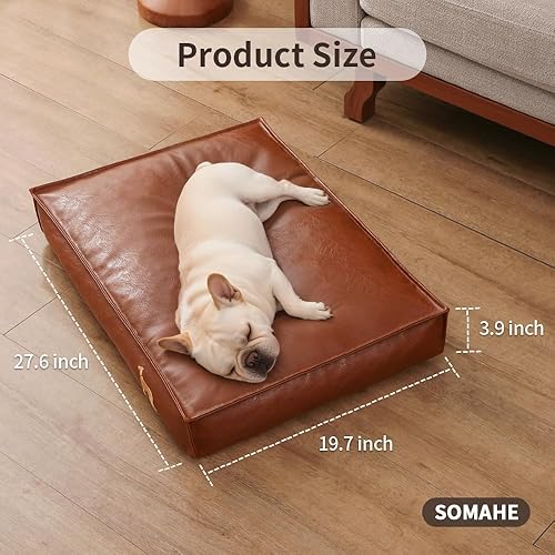 Miniatura 8 de Cama ortopédica para perros de tamaño mediano para perros pequeños con funda de piel sintética extraíble lavable impermeable, marrón, 27.5 x 19.6 x