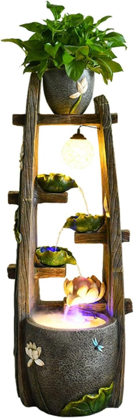 Floor Water Fountain Creative a Shelf for Flowers Fountain with Misting Humidifier, Indoor Outdoor Floor Standing Fountain for Home, Bedroom, Patio Decoration Water Fountain Garden Waterfall ( Color :