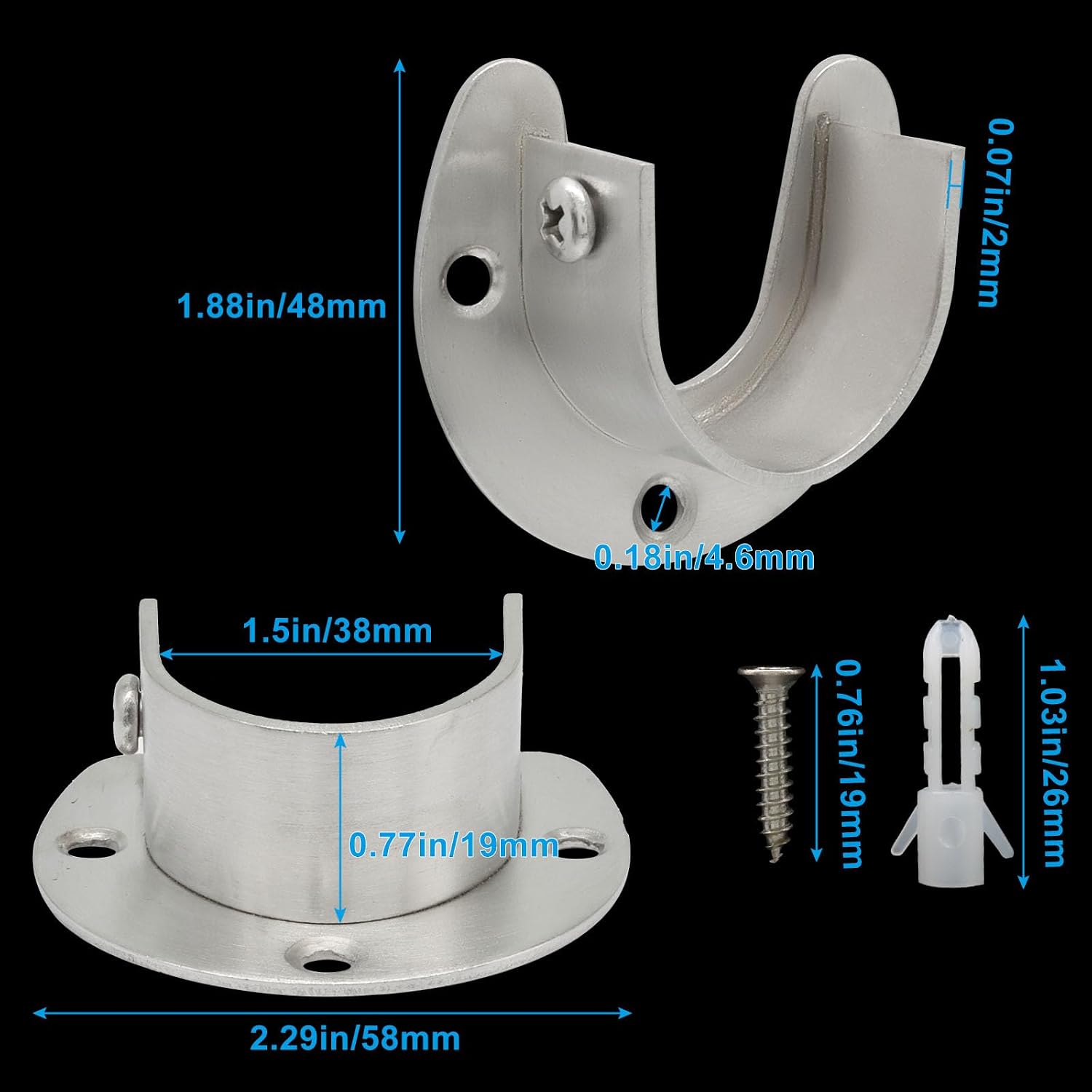 Jiozermi 2 Pcs 1 1/4 Inch Stainless Steel Closet Rod Brackets,Silver