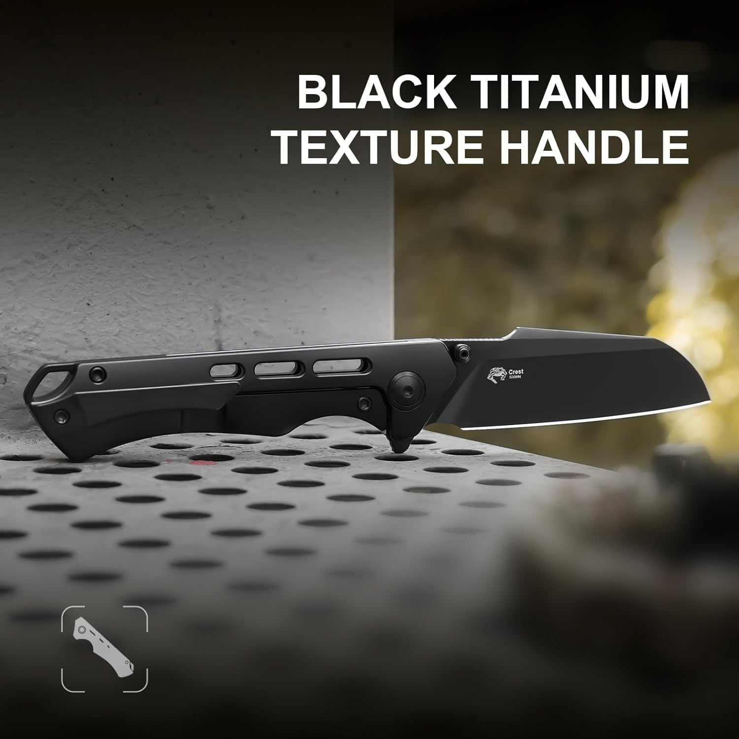 Kizer Crest Camping Folding Knives, 3.05" S35VN Steel Sheepsfoot Blade Camping Knife with Black Titanium Handle, Thumb Stud & Flipper Opener Frame Lock, for Hiking Fishing Ki3714A2