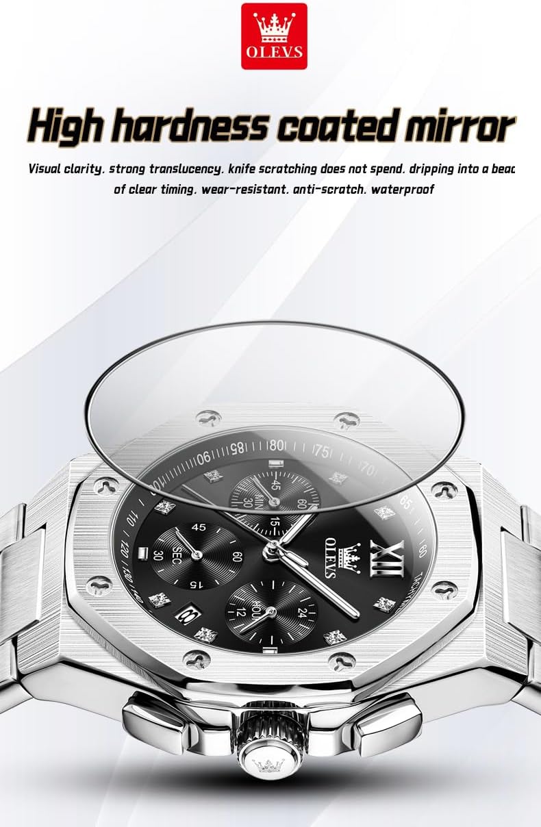 OLEVS Watches for Men Dress Stainless Steel Big face Waterproof Luxury Men’s Wrist Watch with Date Casual Blue/Black/Gold/Silver Reloj para Hombre - Image 8