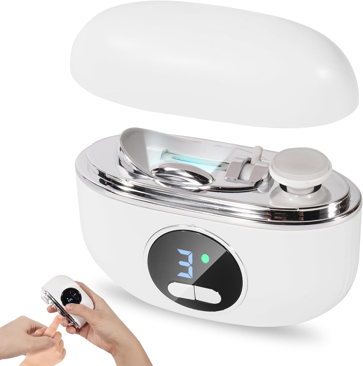 Electric Nail Clippers for Fingers and Toes, 3 in 1 Smart Nail Clipper Adjustable Speeds Rechargeable with Polishing LED Light for Seniors, Kids, Adults White