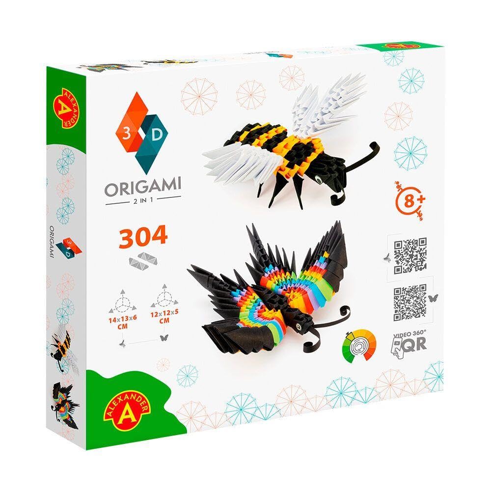 Origami 3D 501837 3D Origami Bee and Butterfly Beautiful 3D Paper Sculpture with Patented Components and Comprehensible Building Instructions 304 Pieces 14 x 13 x 6 cm (Bee) 12 x 12 x 5 cm Butterfly