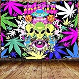 Uokiuki Trippy Cool Alien Weed Tapestry, Psychedelic Mushroom UFO Marijuana Leaf Tapestries for Men,