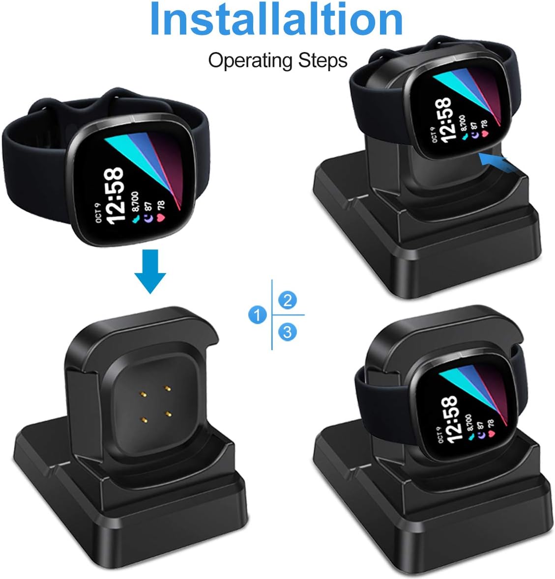 EZCO Charger Dock Compatible with Fitbit Sense/Versa 3, USB Replacement Charging Cable Stand Station Base Accessories with 4.2ft Cable for Sense & Versa 3 Smart Watch