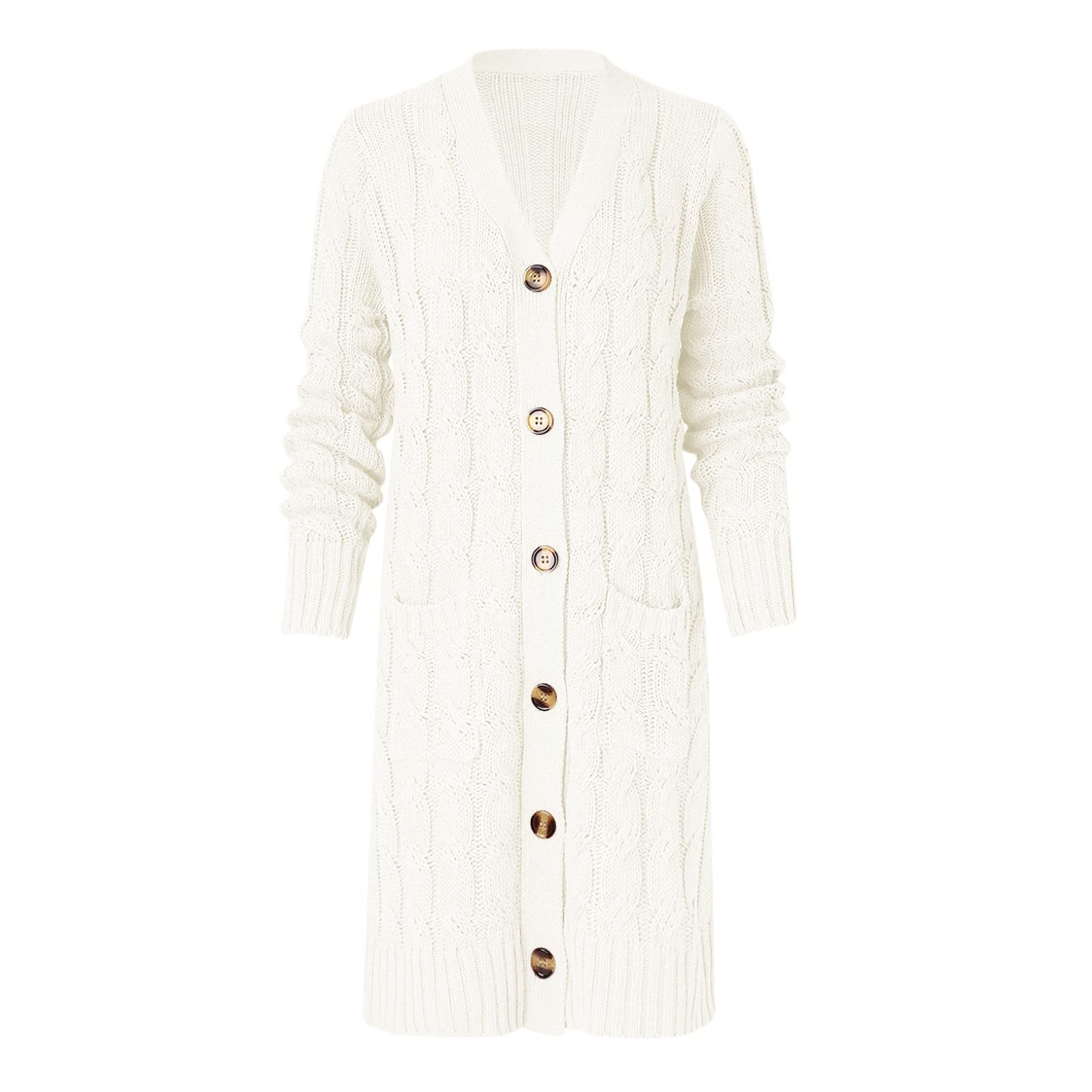 Generisch Cárdigan largo para mujer, elegante, de manga larga, con botones, chaqueta gruesa ligera con botones, cárdigan informal para uso diario y exterior, cuello en V, cárdigan de punto para otoño