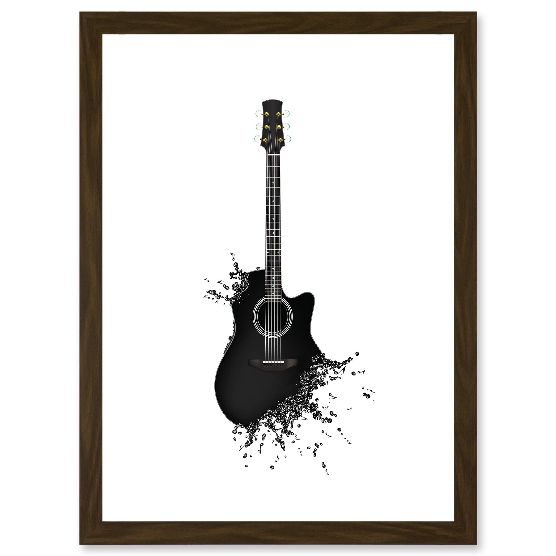 Artery8 Music Illustration Guitar Watersplash Bubble Effect A4 Artwork Framed Wall Art Print