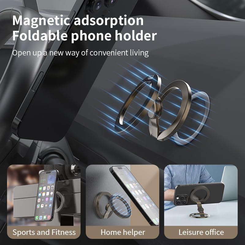 Image of MagRing Pro Double-Sided N52 Magnetic Phone Ring Holder,Foldable Kickstand,360Rotation,CNC Aluminum,Compatible with Magsafe,Apple iPhone,Samsung,Pixel (Gunmetal, MagSpin Fidget Spinner)