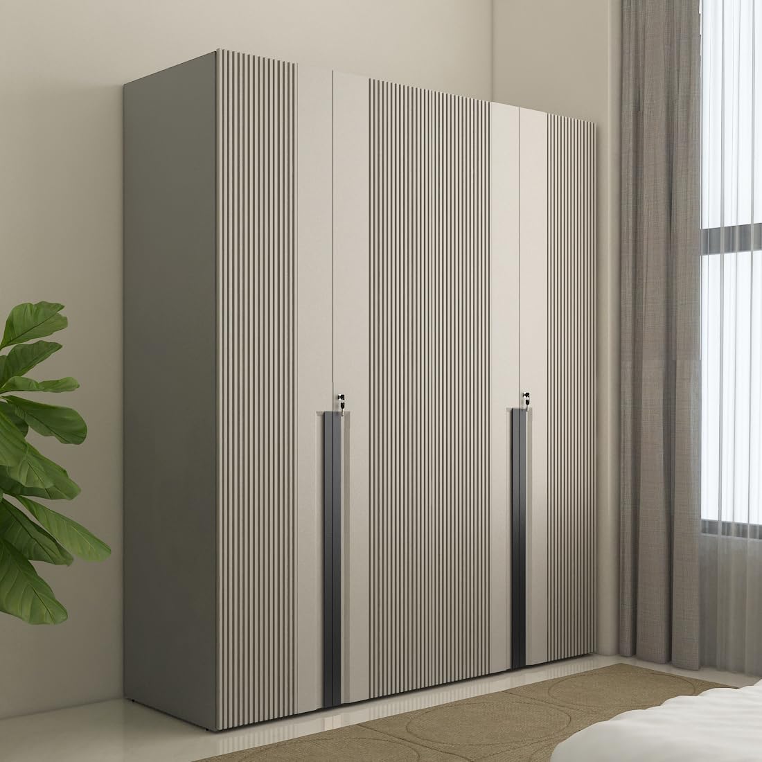 Spacewood Astor 4 Door Wardrobe |ESM Cashmere Finish | Engineered Wood Almirah with 2 Drawers (2 Lockable) & 2 Hanging Spaces | Bedroom Cupboard Almari | 3-Year Warranty-image-30