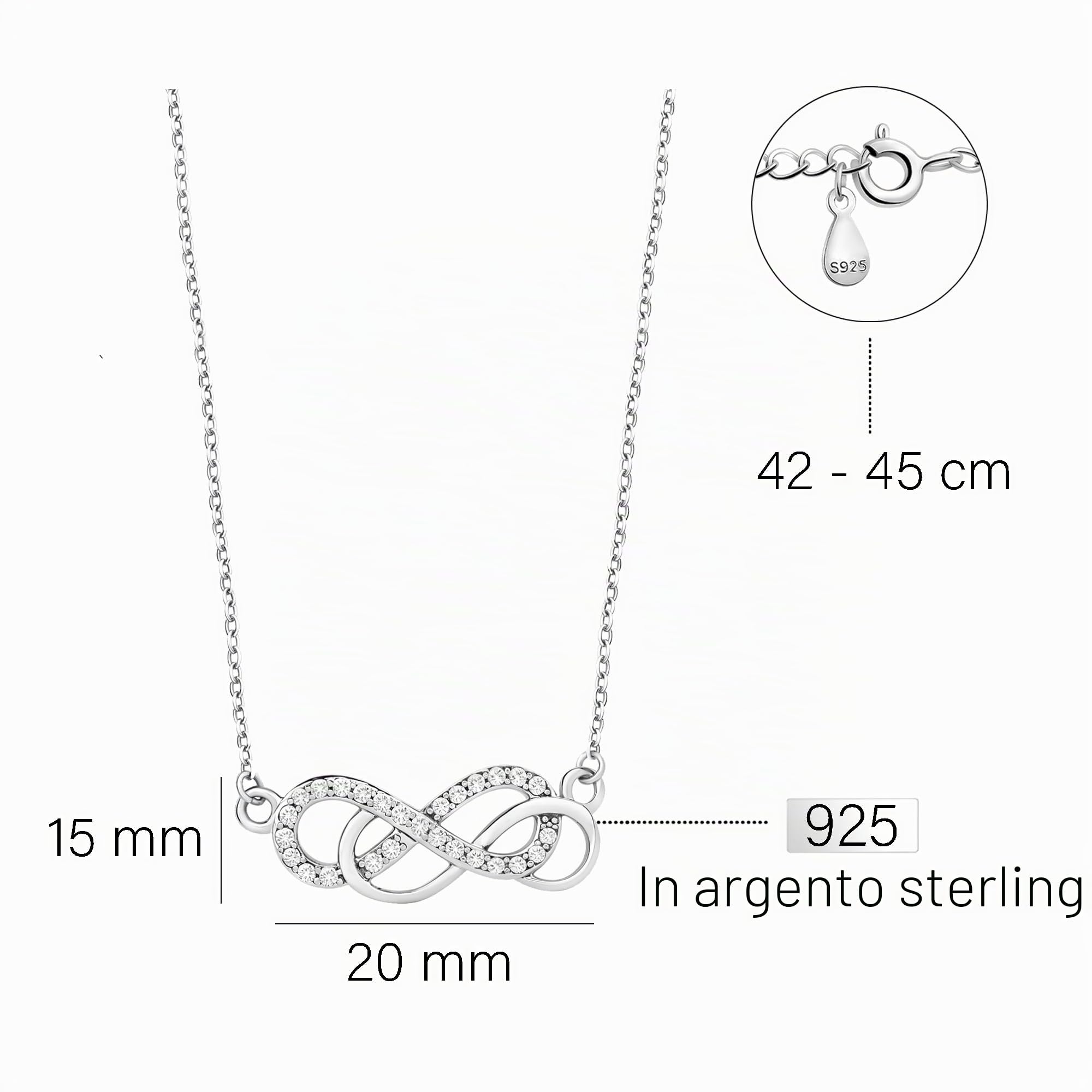 Sofia Milani - Collana da Donna in Argento 925 - con Pietra Zircone - Ciondolo ad Infinito - 50137