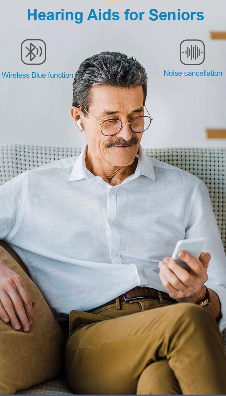 Hearing Aids for Seniors, Hearing Aid Amplifiers Devices Rechargeable with Noise Cancelling, Superior Sound Quality for Adults Women Men Hearing Loss, Auto On/Off (White)