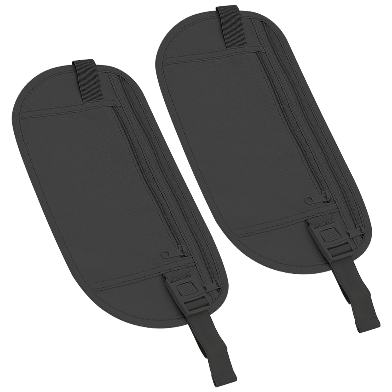 Lot de 2 Ceinture de Course Femme et Homme en Nylon Noir, Banane Secrete Voyage Antivol, Pochette de Voyage pour Papiers, Sac Banane Femme Tissu, Ceinture Cache Billets, Accessoires de Sport