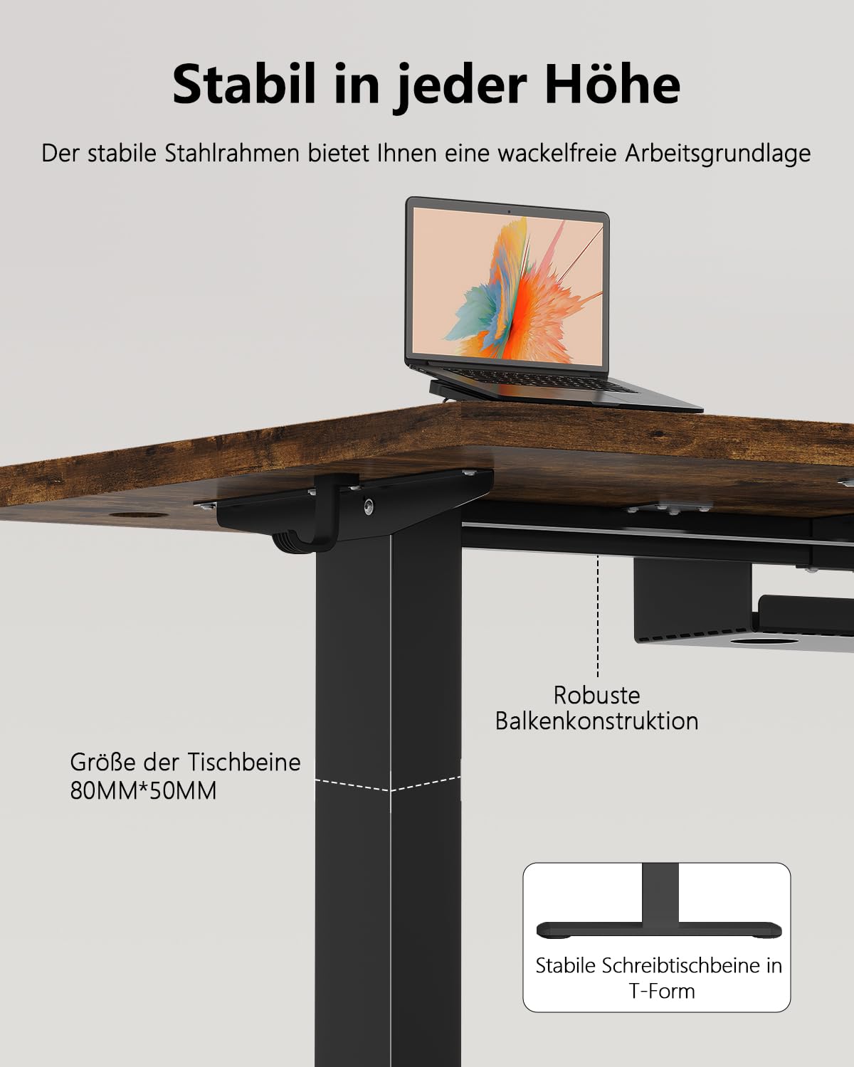 Flamaker Escritorio de Altura Regulable, Altura Ajustable, Mesa de Trabajo, telescopio de 2 Niveles, Escritorio de pie con Control de Memoria, Tablero de Empalme (Madera, 200 x 80 cm)