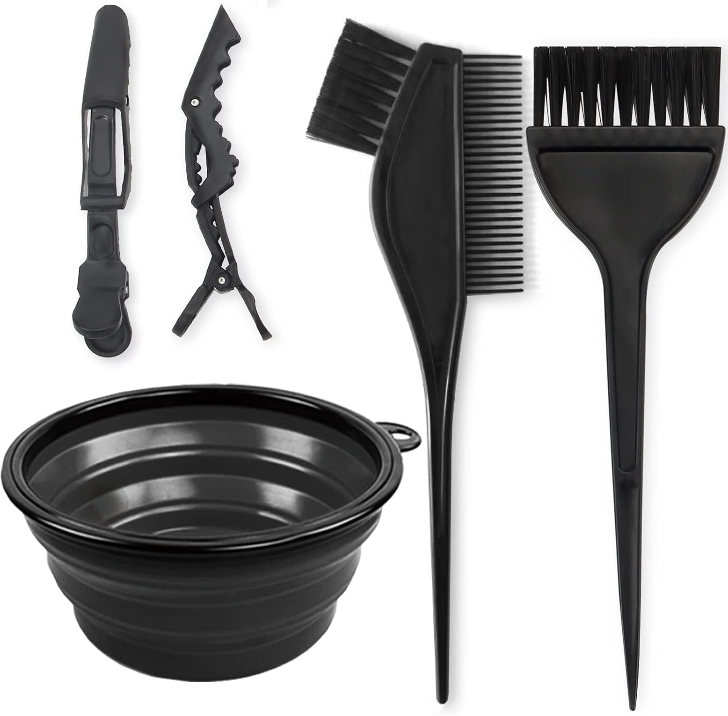 Yexixsr 5Pcs Professional Salon Hair Coloring Dyeing Kit, Hair Dye Color Brush and Bowl Set, Mixing Bowl, Angular Comb and Brush, Hair Clips
