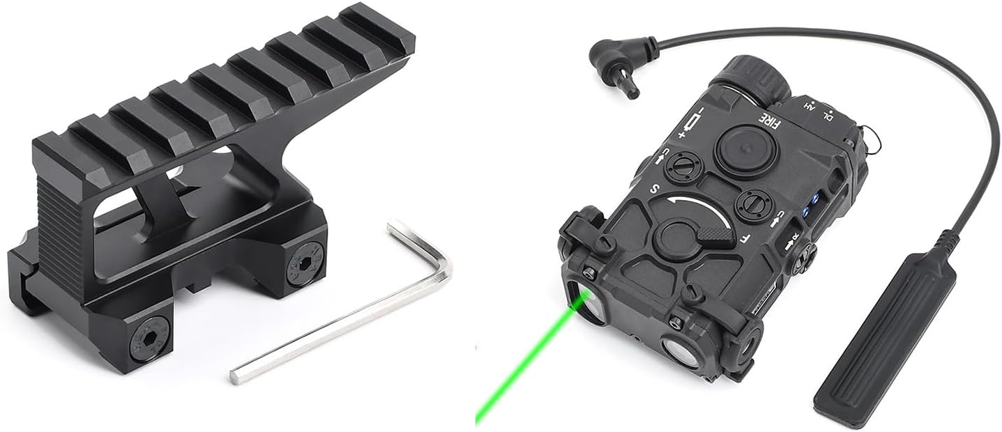 2.91" Red Dot Sight Riser Mount Tactical Optic Scope Riser 8 Slots Picatinny Mount + 8 Modes Airsoft Tactical Aiming Green IR Laser Sight