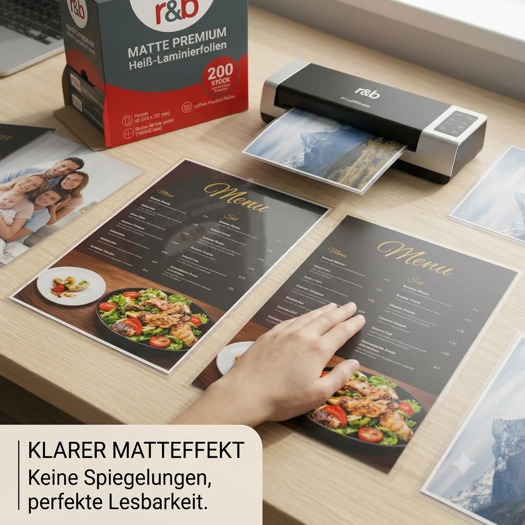 200 Stück MATTE PREMIUM Heiß-Laminierfolien - Entspiegelt - hochwertigste Verarbeitung A4 (216 x 303 mm) in 2x 75/80 MIC