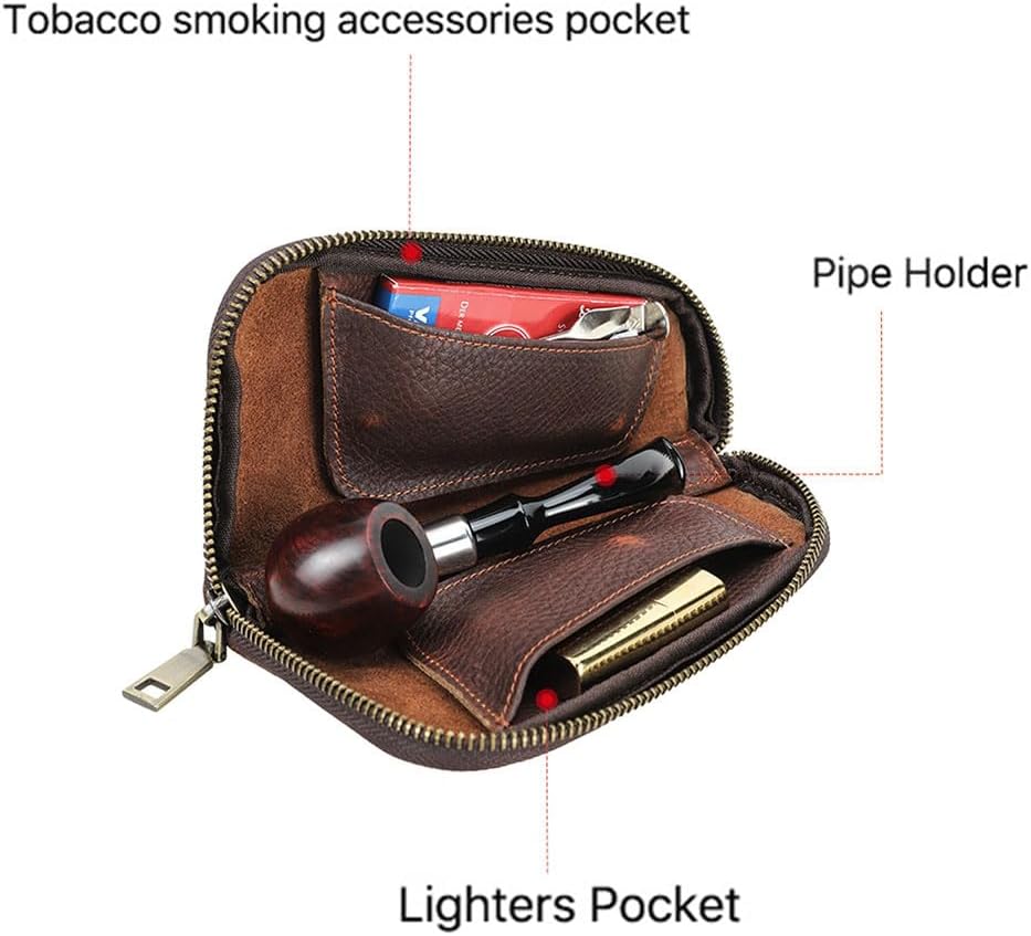 CONTACTS Small Pipe Tobacco Pouch Leather Smoking Pipe Storage Organizer Portable Accessories Lighter Holder Zipper Tobacco Pipes Travel Box