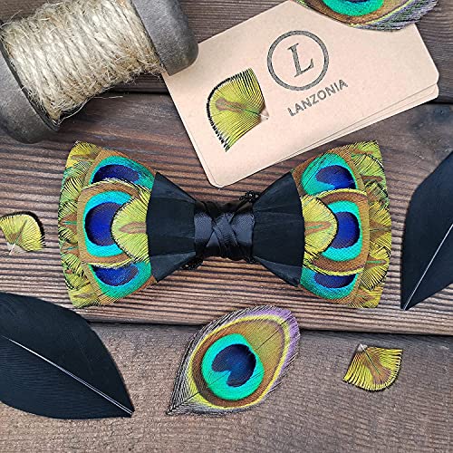 Image of Feather Bow Ties for Men Original Luxury Elegant Wedding Bow Tie Pre-Tied Handmade Mens Bowties for Tuxedo