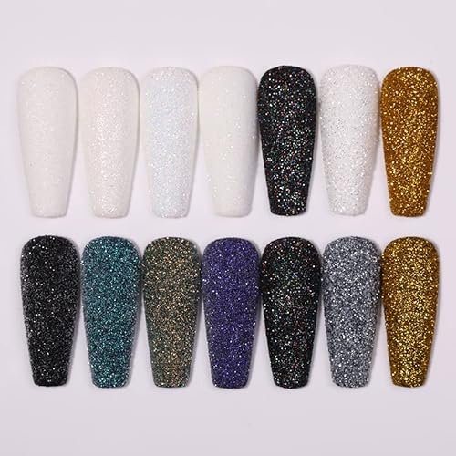 2Jars 0.2Mm Shimmer White Rainbow Nail Glitter Holographic Shining Sugar Nail Glitter Snow Candy Glitter Dust Nail Art Decorations Coat Effect Manicure Accessories Diamond Nails (Transparent) #TOP6