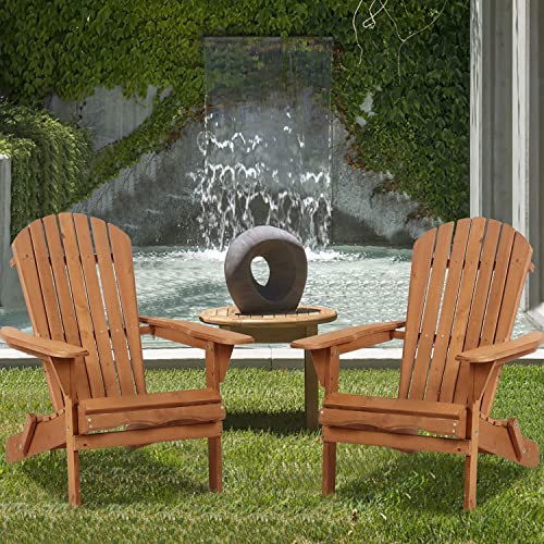 Yiqiedey Folding Adirondack Chair Outdoor Patio Chairs Weather Resistant Lounger Chair Lawn Chair With Arms Wooden Accent Furniture For Patio Deck Garden Backyard Deck 1 Pieces Natural #TOP7