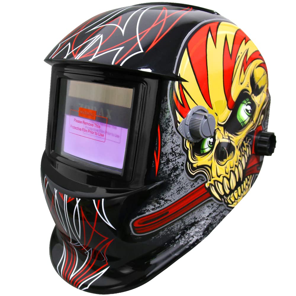 Zorax Auto Darking Welding Helmet (Hammer), Large View, Solar & Battery Powered, Grinding Function, DIN9~13 Shade, Safety Gear