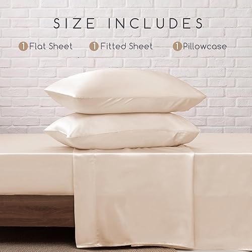 Miniatura 2 de MR&HM Sábanas de satén de tamaño individual, juego de ropa de cama sedosa de 3 piezas con bolsillo profundo de 15 pulgadas para colchón (individual,