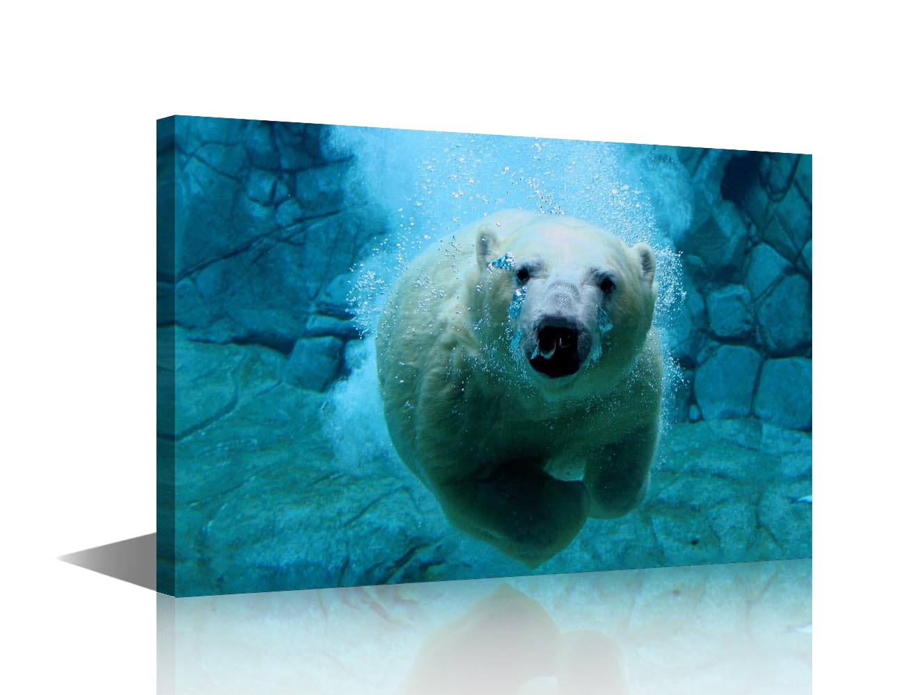TISHIRON Polar Bear in The Ocean Wall Art for Living Room Ocean Animals Canvas Wall Art 1 Piece Pictures Posters Modern Wall Decor Art for Bedroom Office Paintings Framed Ready to Hang, 18x12in โ image 1
