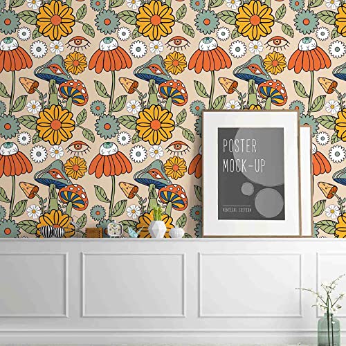 Abyssaly Floral Peel And Stick Wallpaper Boho Mushroom Removable Wallpaper 17.7 In X 236 In Vinyl Self Adhesive Flower Wall Paper For Bathroom #TOP2