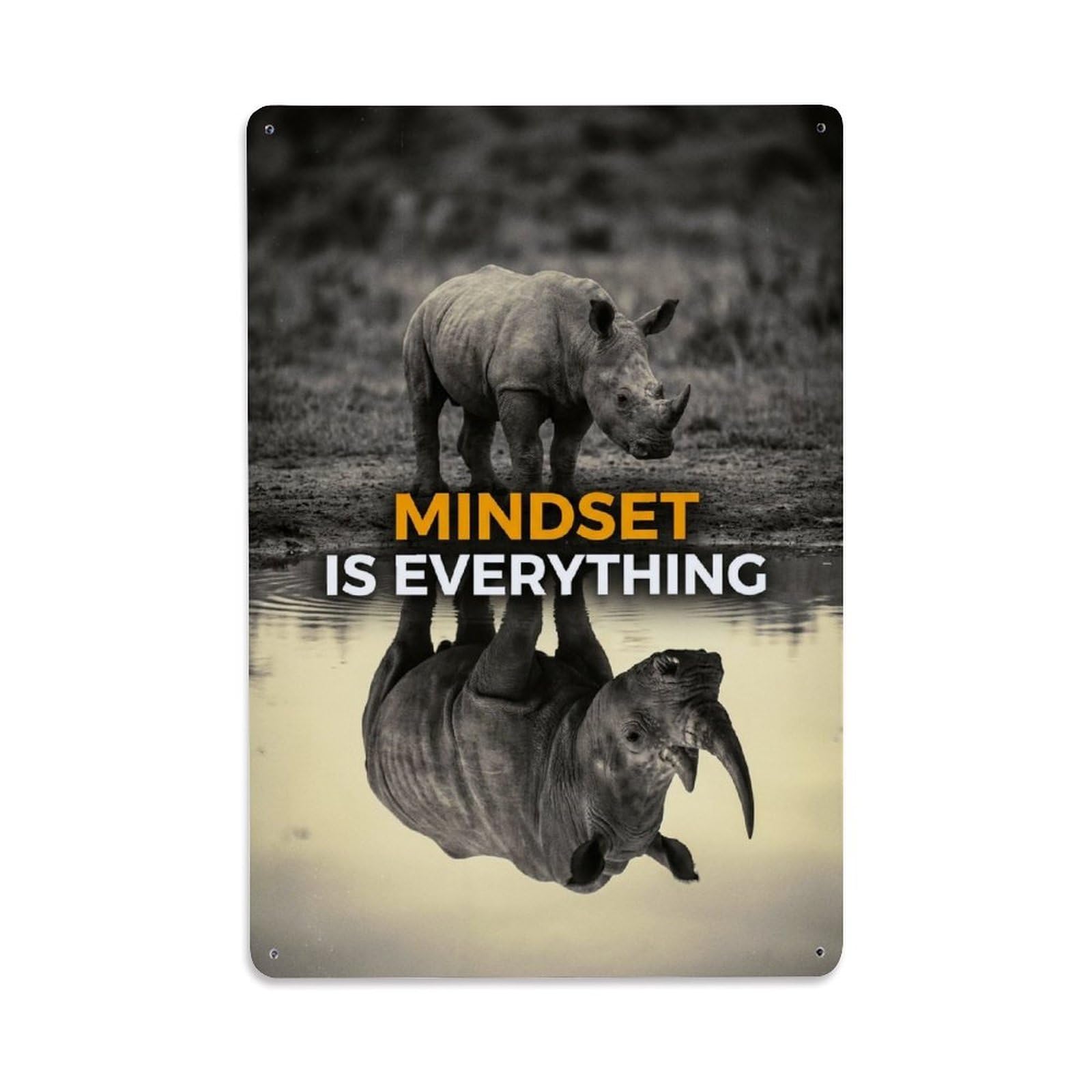 Olhnbad Style Rhino Wildlife Mindset Is Everything Motivational Quote Metal Tin Sign