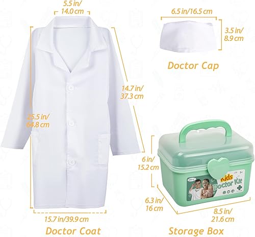 Miniatura 5 de Liberry Kit médico para niños pequeños de 3, 4, 5 años, 30 piezas de juguete médico con estetoscopio, disfraz, juego médico verde, regalo de