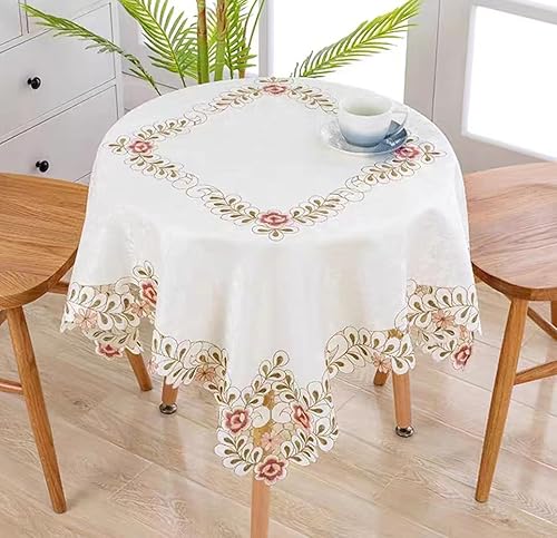 Miniatura 2 de Mantel redondo de encaje bordado con flores, sin arrugas y resistente a las manchas, mantel de mesa para cocina y cena (redondo de 60 pulgadas)