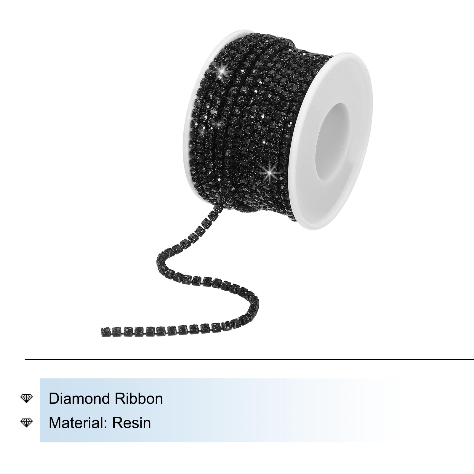 QUARKZMAN 10 Iarde 3mm Cristallo Strass Diamante Catena Chiusura Coppa Rifinito Catena per Cucire Artigianato Gioielli Fai da Te Decorazioni Matrimoni Gemme Nero Base Nero
