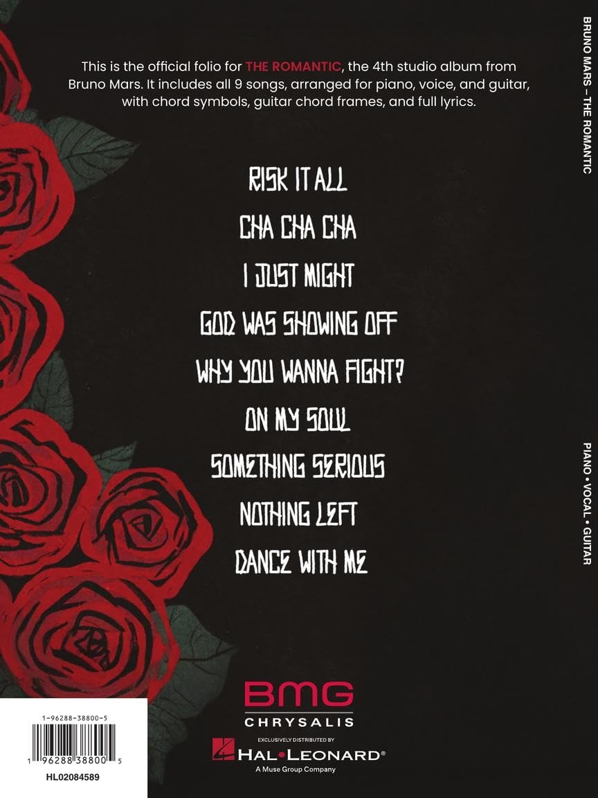 Bruno Mars - The Romantic Piano Vocal Guitar Songbook | 9 Songs from the Album with Lyrics Chord Symbols and Guitar Chord Frames | Pop R&B Soul Sheet Music for Singers Pianists Guitarists      Paperback – March 1, 2026
