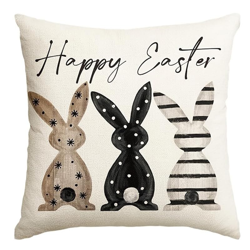 Lerkely Ostern Kissenbezug 45x45 cm Happy Easter Osterdeko,Frühling Kissen Ostern Baumwolle Kissenhülle Luxuriöses Zierkissenbezug für Sofa Zimmer Deko