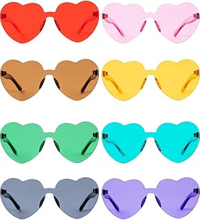 Heart Shaped Rimless Sunglasses Transparent Candy Color Frameless Glasses Tinted Eyewear (8 Pairs Color)