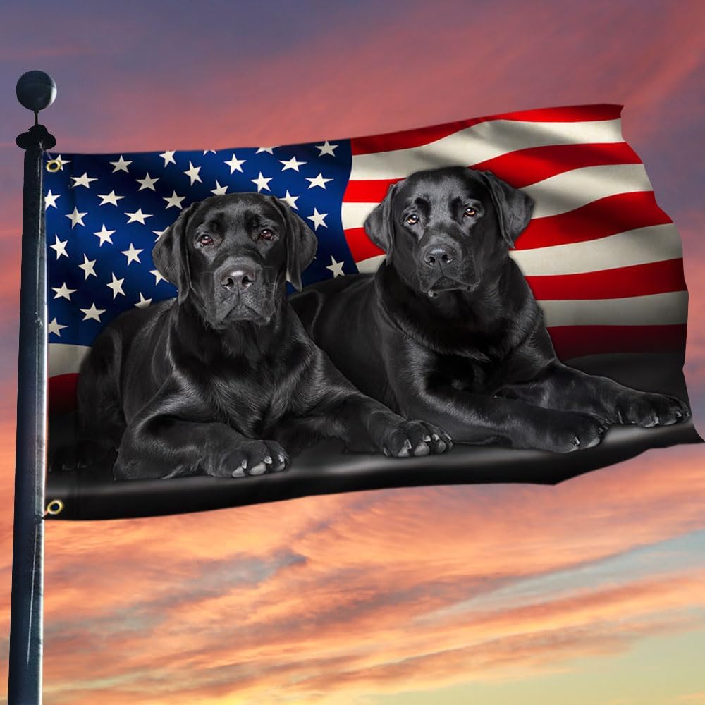 American Flag-Two Black Labs Grommet Flag Labrador Retriever American Flag TQN97GFv1, 3x5 ft., No Flagpole Mounting Rings-USA Flags Premium Polyester-Decorative Indoor Outdoor Flag