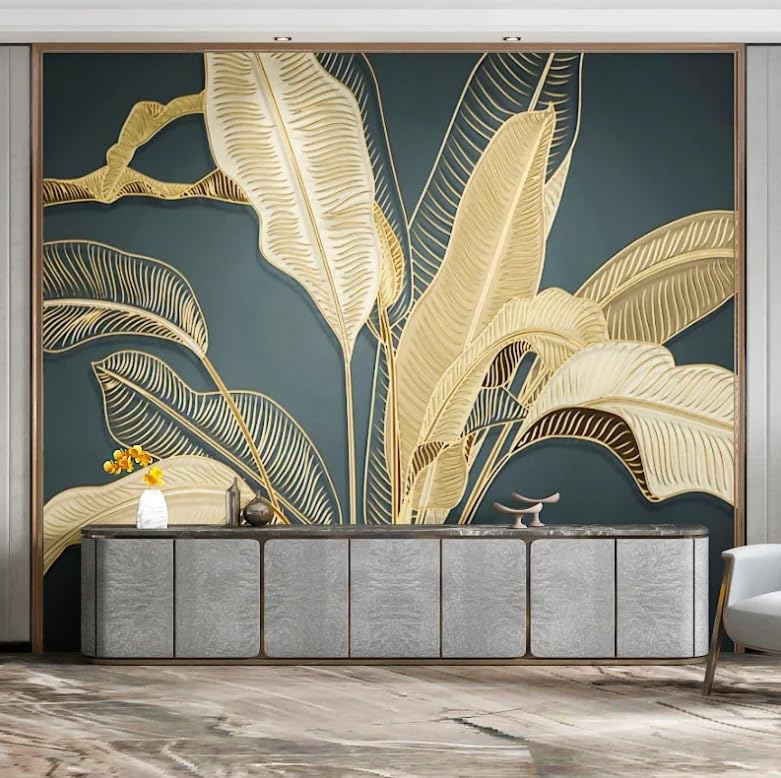 Papier peint tropical 3D feuille de bananier rétro pour grand mur de salon