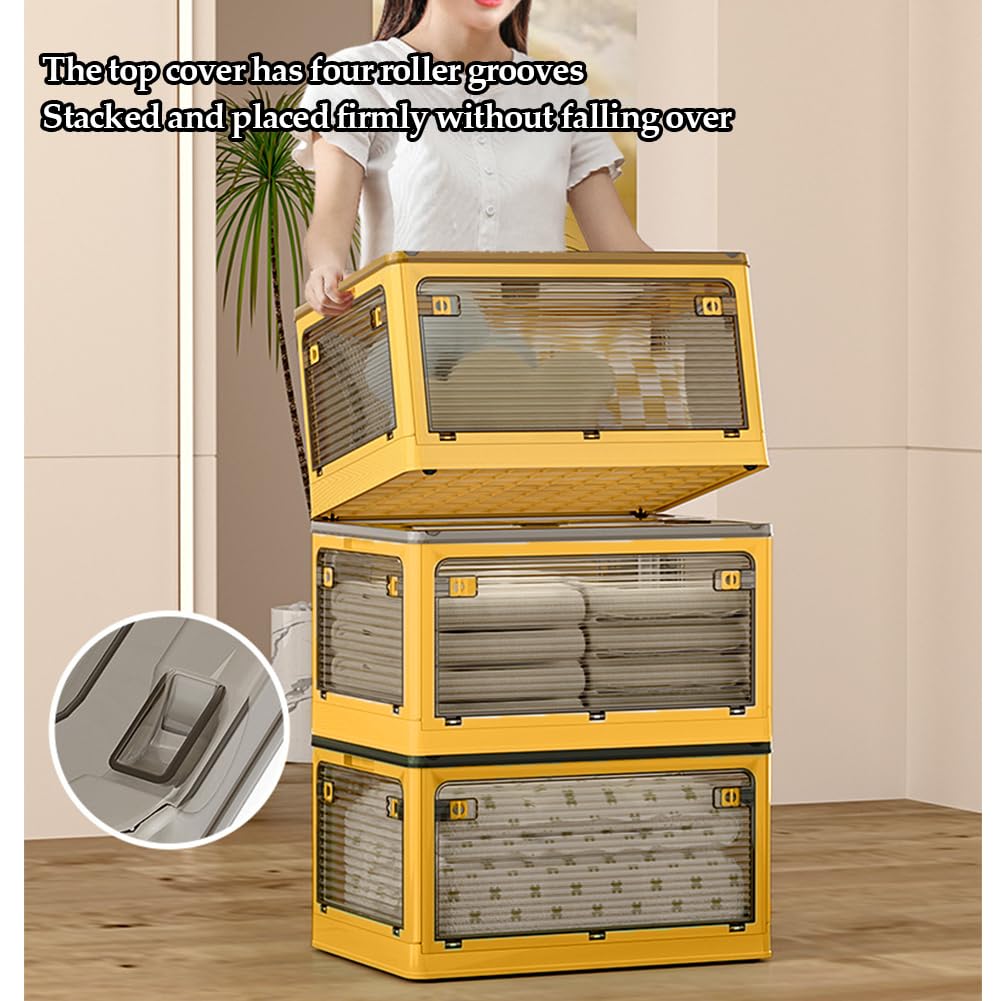 Cajas Almacenaje Plastico Grandes, Cajas Almacenaje Plastico con Tapa y Ruedas, Cajas Almacenaje Plegables con 5x Puerta Caja de Almacenamiento Apilable para Dormitorio Camping