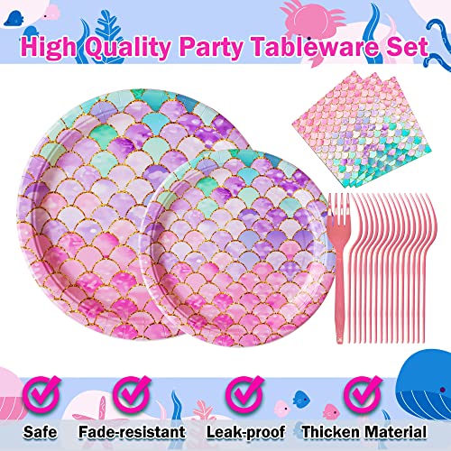 Jestar 96 Pcs Mermaid Party Decorations, Mermaid Birthday Party Supplies Plates And Napkins Sets Ocean Theme Dessert Plates Napkins For Girls Baby Shower Mermaids Birthday Party Serves 24 #TOP2
