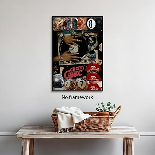 Miniatura 5 de Allegroverse Arte de pared retro de mujer negra, póster de música para niña, tocadiscos de música vintage y vinilo para DJ, pintura en lienzo para