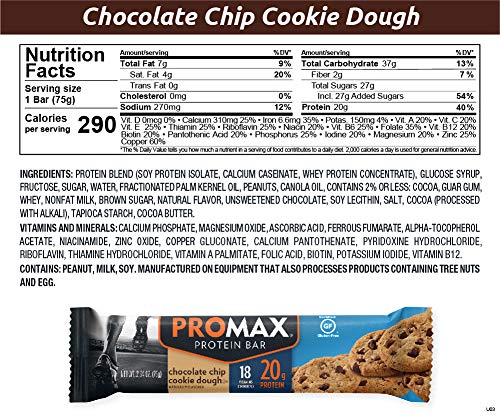Promax Chocolate Chip Cookie Dough, 20G High Protein, Gluten Free, 12 Count #TOP3